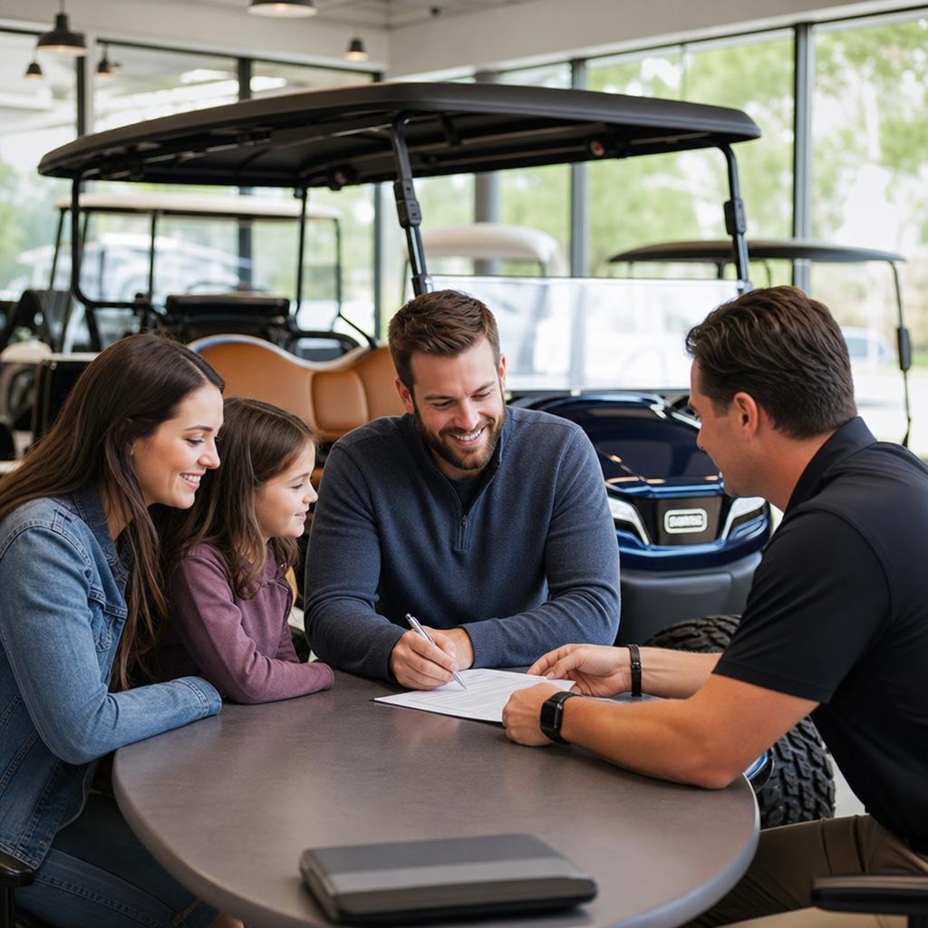 PTV financing worksheet beside a golf cart style vehicle key