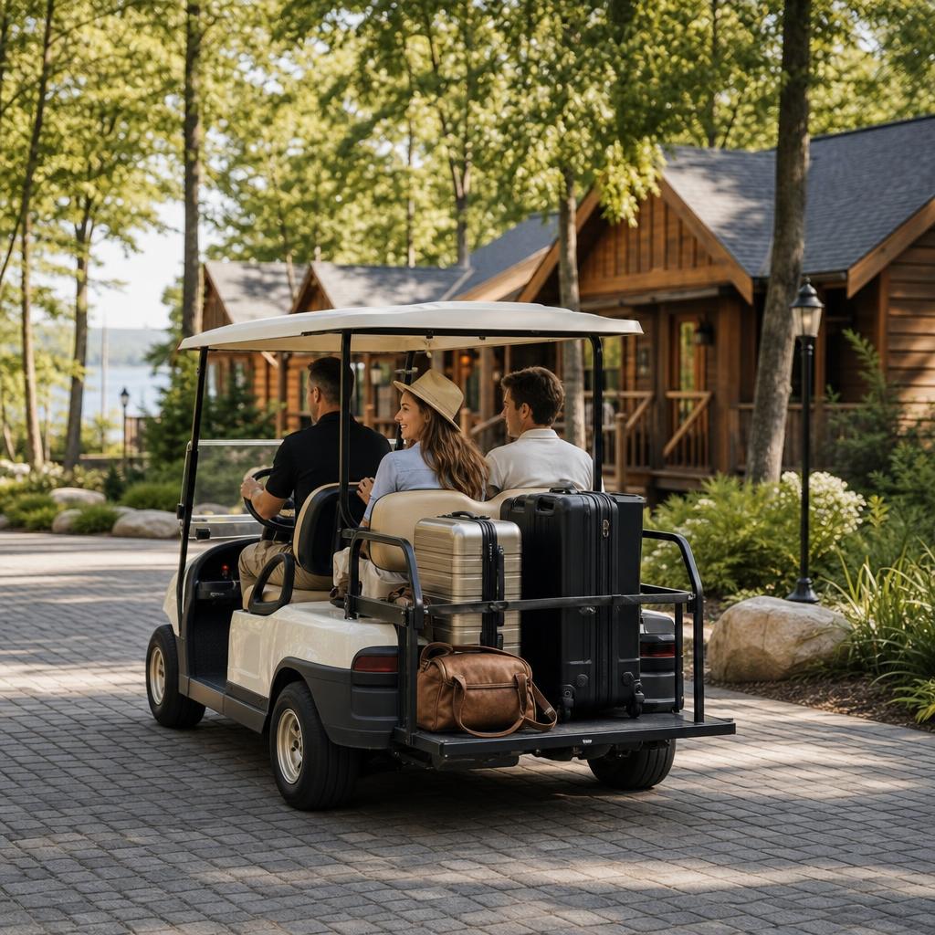 Passenger PTV carrying guests through a campground resort