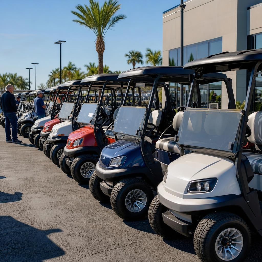 Golf cart style PTVs for sale at a local dealership